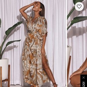 Lulu’s - Take a Holiday Tan Tropical Print Maxi